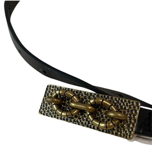 NWT Frame Denim Women's Black Leather Belt Gold Chain Medallion Hardware SAMPLE - Picture 10 of 10